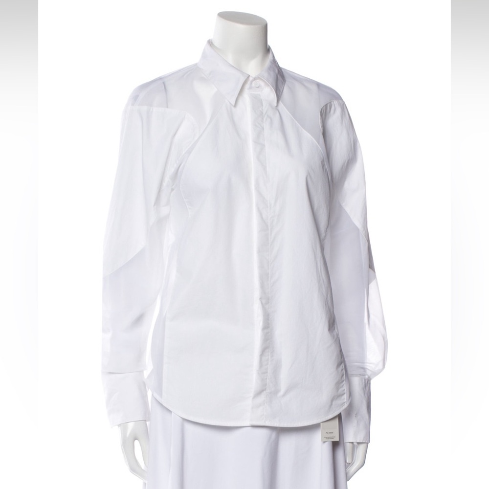 Dion Lee White Buttondown Blouse with Sheer Size US 8